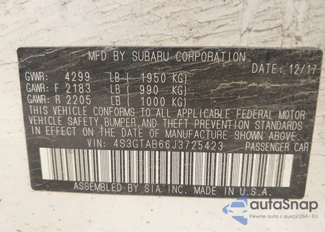 2018 Subaru Impreza 2.0I Premium из США, поврежденный, VIN 4S3GTAB66J3725423